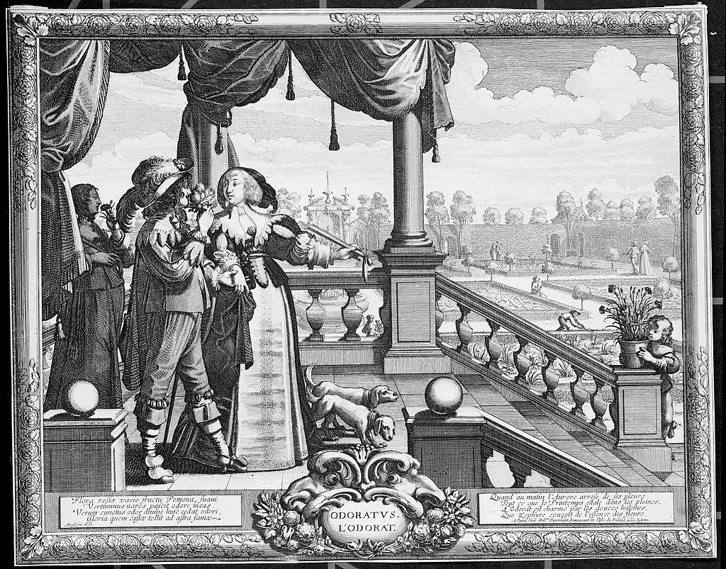 Aristocrats smelling flowers