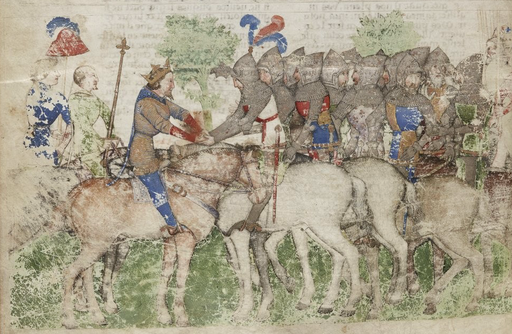 King Arthur and his knights in a 14th-century Italian manuscript of the Vulgate Cycle's Quest for the Holy Grail